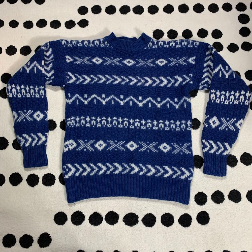 Gap Vintage 90s Fair Isle Nordic Sweater Small Blue Wool Heavyweight Chunky Knit - Picture 3 of 12